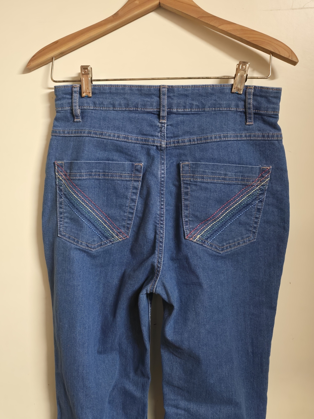 F21 Women's Wide Leg Jeans with Rainbow Stitching
